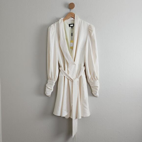NEW Alexia Admor Phoebe Cream Satin Wrap Style Long Sleeve Dress - Picture 4 of 15